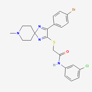 molecular formula C22H22BrClN4OS B2391421 2-((3-(4-bromophenyl)-8-methyl-1,4,8-triazaspiro[4.5]deca-1,3-dien-2-yl)thio)-N-(3-chlorophenyl)acetamide CAS No. 1223789-25-0