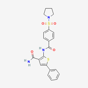 molecular formula C22H21N3O4S2 B2391447 5-Phenyl-2-(4-(pyrrolidin-1-ylsulfonyl)benzamido)thiophene-3-carboxamide CAS No. 952847-98-2
