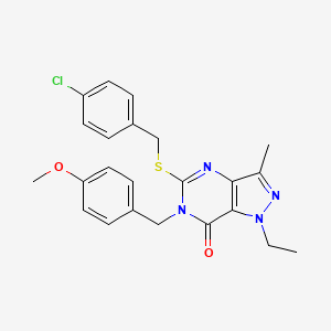 molecular formula C23H23ClN4O2S B2391448 5-((4-chlorobenzyl)thio)-1-ethyl-6-(4-methoxybenzyl)-3-methyl-1H-pyrazolo[4,3-d]pyrimidin-7(6H)-one CAS No. 1359446-13-1