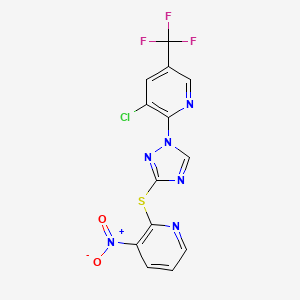 molecular formula C13H6ClF3N6O2S B2391450 3-chloro-2-{3-[(3-nitro-2-pyridinyl)sulfanyl]-1H-1,2,4-triazol-1-yl}-5-(trifluoromethyl)pyridine CAS No. 251307-21-8