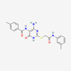 molecular formula C21H21N5O3S B2391460 N-(4-氨基-6-氧代-2-((2-氧代-2-(间甲苯胺基)乙基)硫代)-1,6-二氢嘧啶-5-基)-4-甲基苯甲酰胺 CAS No. 888422-92-2