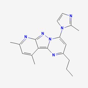 molecular formula C18H20N6 B2391465 11,13-dimethyl-6-(2-methylimidazol-1-yl)-4-propyl-3,7,8,10-tetrazatricyclo[7.4.0.02,7]trideca-1,3,5,8,10,12-hexaene CAS No. 879564-83-7