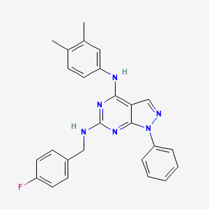 molecular formula C26H23FN6 B2391466 N~4~-(3,4-dimethylphenyl)-N~6~-(4-fluorobenzyl)-1-phenyl-1H-pyrazolo[3,4-d]pyrimidine-4,6-diamine CAS No. 946217-35-2