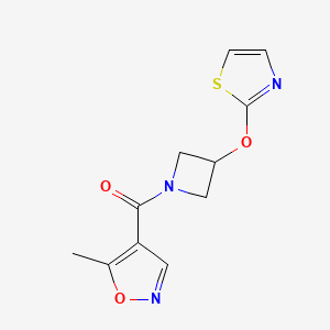 molecular formula C11H11N3O3S B2391471 (5-Methylisoxazol-4-yl)(3-(thiazol-2-yloxy)azetidin-1-yl)methanone CAS No. 1795476-73-1