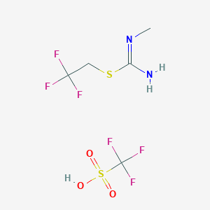 molecular formula C5H8F6N2O3S2 B2391482 N-methyl[(2,2,2-trifluoroethyl)sulfanyl]methanimidamide; trifluoromethanesulfonic acid CAS No. 1384427-41-1