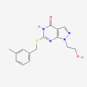 molecular formula C15H16N4O2S B2391516 1-(2-ヒドロキシエチル)-6-((3-メチルベンジル)チオ)-1H-ピラゾロ[3,4-d]ピリミジン-4(5H)-オン CAS No. 946255-21-6