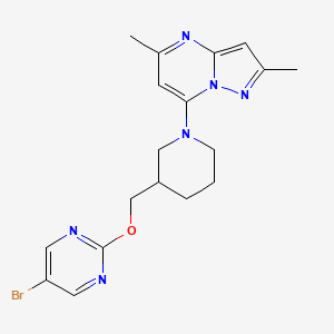molecular formula C18H21BrN6O B2391523 7-[3-[(5-Bromopyrimidin-2-yl)oxymethyl]piperidin-1-yl]-2,5-dimethylpyrazolo[1,5-a]pyrimidine CAS No. 2380009-94-7