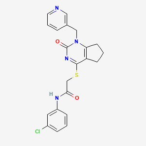 molecular formula C21H19ClN4O2S B2391547 N-(3-chlorophenyl)-2-((2-oxo-1-(pyridin-3-ylmethyl)-2,5,6,7-tetrahydro-1H-cyclopenta[d]pyrimidin-4-yl)thio)acetamide CAS No. 946271-71-2