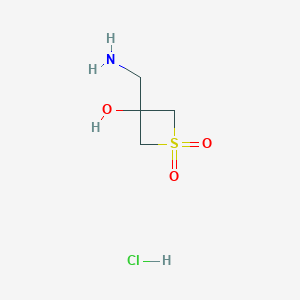 molecular formula C4H10ClNO3S B2391556 3-(Aminomethyl)-1,1-dioxothietan-3-ol;hydrochloride CAS No. 2551119-19-6