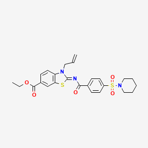 molecular formula C25H27N3O5S2 B2391564 Ethyl 2-(4-piperidin-1-ylsulfonylbenzoyl)imino-3-prop-2-enyl-1,3-benzothiazole-6-carboxylate CAS No. 865174-60-3