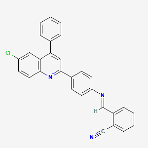 molecular formula C29H18ClN3 B2391571 (E)-2-(((4-(6-chloro-4-phenylquinolin-2-yl)phenyl)imino)methyl)benzonitrile CAS No. 392327-55-8