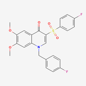 molecular formula C24H19F2NO5S B2391572 1-[(4-Fluorophenyl)methyl]-3-(4-fluorophenyl)sulfonyl-6,7-dimethoxyquinolin-4-one CAS No. 866810-29-9