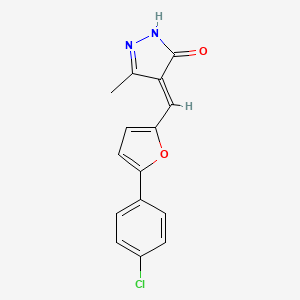 molecular formula C15H11ClN2O2 B2391578 (E)-4-((5-(4-chlorophenyl)furan-2-yl)methylene)-3-methyl-1H-pyrazol-5(4H)-one CAS No. 607702-88-5