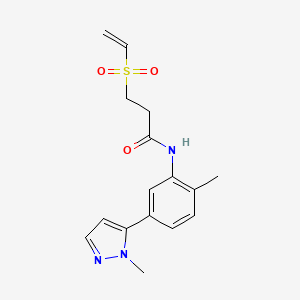 molecular formula C16H19N3O3S B2391579 3-Ethenylsulfonyl-N-[2-methyl-5-(2-methylpyrazol-3-yl)phenyl]propanamide CAS No. 2224539-69-7