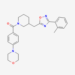 molecular formula C26H30N4O3 B2391591 (4-Morpholinophenyl)(3-((3-(o-tolyl)-1,2,4-oxadiazol-5-yl)methyl)piperidin-1-yl)methanone CAS No. 1706312-34-6