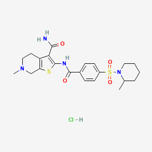 molecular formula C22H29ClN4O4S2 B2391593 6-Methyl-2-(4-((2-methylpiperidin-1-yl)sulfonyl)benzamido)-4,5,6,7-tetrahydrothieno[2,3-c]pyridine-3-carboxamide hydrochloride CAS No. 1216783-96-8