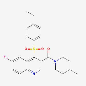 molecular formula C24H25FN2O3S B2391612 (4-((4-Ethylphenyl)sulfonyl)-6-fluoroquinolin-3-yl)(4-methylpiperidin-1-yl)methanone CAS No. 1110976-48-1