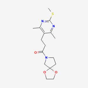 molecular formula C16H23N3O3S B2391616 3-[4,6-Dimethyl-2-(methylsulfanyl)pyrimidin-5-yl]-1-{1,4-dioxa-7-azaspiro[4.4]nonan-7-yl}propan-1-one CAS No. 1808327-54-9