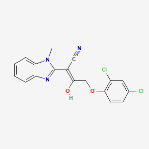 molecular formula C18H13Cl2N3O2 B2391620 (E)-4-(2,4-dichlorophenoxy)-2-(1-methyl-1H-benzo[d]imidazol-2(3H)-ylidene)-3-oxobutanenitrile CAS No. 391867-95-1