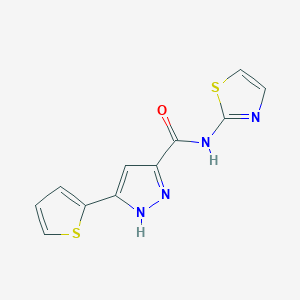 molecular formula C11H8N4OS2 B2391622 N-(thiazol-2-yl)-5-(thiophen-2-yl)-1H-pyrazole-3-carboxamide CAS No. 1238868-77-3