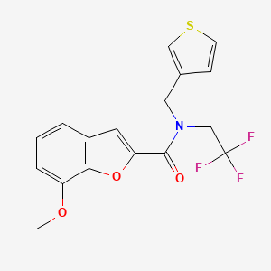 molecular formula C17H14F3NO3S B2391629 7-甲氧基-N-(噻吩-3-基甲基)-N-(2,2,2-三氟乙基)苯并呋喃-2-甲酰胺 CAS No. 1234918-81-0