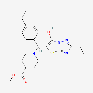 molecular formula C23H30N4O3S B2391633 Methyl-1-((2-Ethyl-6-hydroxythiazolo[3,2-b][1,2,4]triazol-5-yl)(4-Isopropylphenyl)methyl)piperidin-4-carboxylat CAS No. 886907-88-6