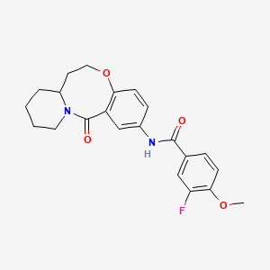 molecular formula C22H23FN2O4 B2391642 3-Fluoro-4-methoxy-N-(6-oxo-2,3,4,12,13,13a-hexahydro-1H-pyrido[2,1-d][1,5]benzoxazocin-8-yl)benzamide CAS No. 1448058-70-5