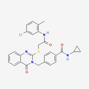 molecular formula C28H25ClN4O3S B2391685 4-((2-((2-((5-氯-2-甲基苯基)氨基)-2-氧代乙基)硫)-4-氧代喹唑啉-3(4H)-基)甲基)-N-环丙基苯甲酰胺 CAS No. 1115360-35-4