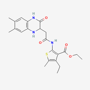 molecular formula C22H27N3O4S B2391720 2-{[(6,7-二甲基-3-氧代-1,2,3,4-四氢喹喔啉-2-基)乙酰]氨基}-4-乙基-5-甲硫代噻吩-3-羧酸乙酯 CAS No. 1043553-84-9