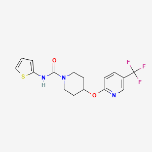 molecular formula C16H16F3N3O2S B2391735 N-(thiophen-2-yl)-4-((5-(trifluoromethyl)pyridin-2-yl)oxy)piperidine-1-carboxamide CAS No. 1421456-94-1