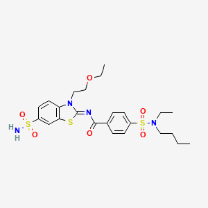 molecular formula C24H32N4O6S3 B2391750 4-[丁基(乙基)磺酰胺基]-N-[3-(2-乙氧基乙基)-6-磺酰胺基-1,3-苯并噻唑-2-亚基]苯甲酰胺 CAS No. 865174-07-8