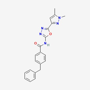 molecular formula C21H19N5O2 B2391755 4-benzyl-N-(5-(1,5-dimethyl-1H-pyrazol-3-yl)-1,3,4-oxadiazol-2-yl)benzamide CAS No. 1171090-35-9