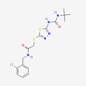 molecular formula C16H20ClN5O2S2 B2391763 2-[[5-(tert-butylcarbamoylamino)-1,3,4-thiadiazol-2-yl]sulfanyl]-N-[(2-chlorophenyl)methyl]acetamide CAS No. 886942-22-9