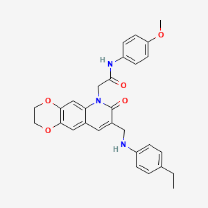 molecular formula C29H29N3O5 B2391765 2-(8-(((4-ethylphenyl)amino)methyl)-7-oxo-2,3-dihydro-[1,4]dioxino[2,3-g]quinolin-6(7H)-yl)-N-(4-methoxyphenyl)acetamide CAS No. 894558-11-3