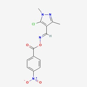 molecular formula C13H11ClN4O4 B2391767 N-[(E)-(5-chloro-1,3-dimethyl-1H-pyrazol-4-yl)methylidene]-N-[(4-nitrobenzoyl)oxy]amine CAS No. 303987-98-6