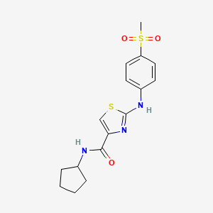 molecular formula C16H19N3O3S2 B2391768 N-环戊基-2-((4-(甲基磺酰)苯基)氨基)噻唑-4-甲酰胺 CAS No. 1170148-11-4