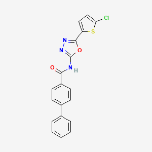 molecular formula C19H12ClN3O2S B2391776 N-(5-(5-chlorothiophen-2-yl)-1,3,4-oxadiazol-2-yl)-[1,1'-biphenyl]-4-carboxamide CAS No. 865288-17-1