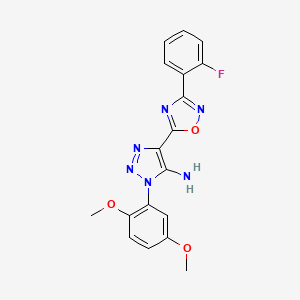 molecular formula C18H15FN6O3 B2391792 3-(2,5-Dimethoxyphenyl)-5-[3-(2-fluorophenyl)-1,2,4-oxadiazol-5-yl]triazol-4-amine CAS No. 892770-10-4