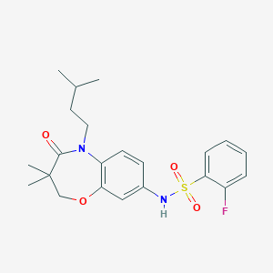 2-fluoro-N-(5-isopentyl-3,3-dimethyl-4-oxo-2,3,4,5-tetrahydrobenzo[b][1,4]oxazepin-8-yl)benzenesulfonamide