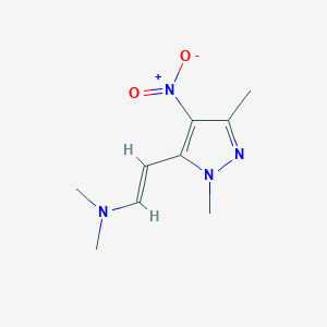 molecular formula C9H14N4O2 B2391796 (E)-2-(2,5-dimethyl-4-nitropyrazol-3-yl)-N,N-dimethylethenamine CAS No. 303995-41-7