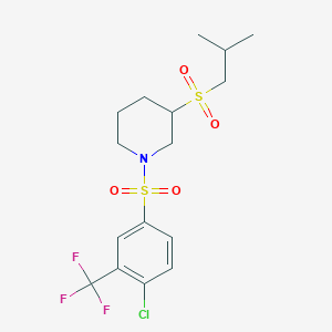 molecular formula C16H21ClF3NO4S2 B2391803 1-[4-氯-3-(三氟甲基)苯磺酰基]-3-(2-甲基丙烷磺酰基)哌啶 CAS No. 2097872-42-7
