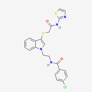 4-chloro-N-(2-(3-((2-oxo-2-(thiazol-2-ylamino)ethyl)thio)-1H-indol-1-yl)ethyl)benzamide