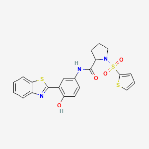 molecular formula C22H19N3O4S3 B2391819 N-(3-(benzo[d]thiazol-2-yl)-4-hydroxyphenyl)-1-(thiophen-2-ylsulfonyl)pyrrolidine-2-carboxamide CAS No. 1098638-44-8