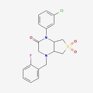 molecular formula C19H18ClFN2O3S B2391827 1-(3-chlorophenyl)-4-(2-fluorobenzyl)hexahydrothieno[3,4-b]pyrazin-2(1H)-one 6,6-dioxide CAS No. 1040704-44-6