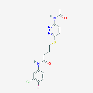 molecular formula C16H16ClFN4O2S B2391844 4-((6-acetamidopyridazin-3-yl)thio)-N-(3-chloro-4-fluorophenyl)butanamide CAS No. 1021225-96-6