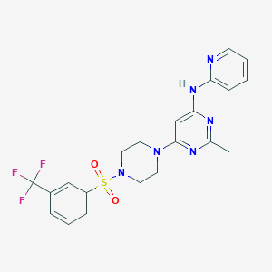 molecular formula C21H21F3N6O2S B2391847 2-甲基-N-(吡啶-2-基)-6-(4-((3-(三氟甲基)苯基)磺酰基)哌嗪-1-基)嘧啶-4-胺 CAS No. 1421522-28-2