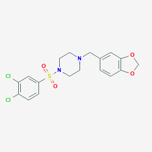 molecular formula C18H18Cl2N2O4S B239187 1-(1,3-Benzodioxol-5-ylmethyl)-4-[(3,4-dichlorophenyl)sulfonyl]piperazine 