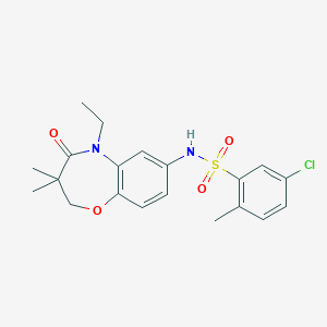 molecular formula C20H23ClN2O4S B2391882 5-chloro-N-(5-ethyl-3,3-dimethyl-4-oxo-2,3,4,5-tetrahydrobenzo[b][1,4]oxazepin-7-yl)-2-methylbenzenesulfonamide CAS No. 921909-47-9