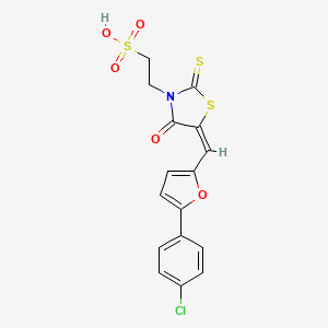 molecular formula C16H12ClNO5S3 B2391898 (E)-2-(5-((5-(4-chlorophenyl)furan-2-yl)methylene)-4-oxo-2-thioxothiazolidin-3-yl)ethanesulfonic acid CAS No. 372508-48-0