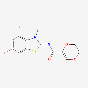 molecular formula C13H10F2N2O3S B2391917 (E)-N-(4,6-二氟-3-甲基苯并[d]噻唑-2(3H)-亚甲基)-5,6-二氢-1,4-二氧杂环-2-甲酰胺 CAS No. 851079-89-5